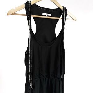 Eliot for Madewell Black Silk Cocktail Lined Mini dress with Casual Beaded Tie